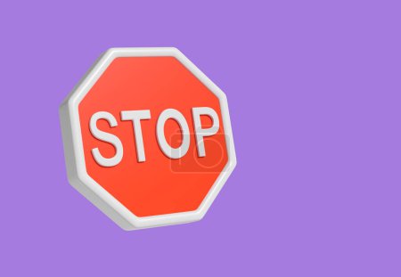 Foto de Señal roja de stop sobre fondo púrpura. Concepto de prohibición y advertencia. Copiar espacio. Renderizado 3D - Imagen libre de derechos