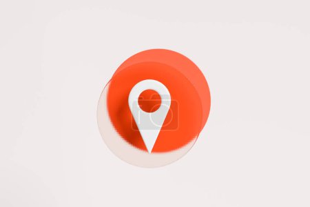 Foto de Icono web con punto de ubicación, geoetiqueta blanca y elemento círculo rojo, fondo claro. Concepto de navegación y localización. Renderizado 3D - Imagen libre de derechos
