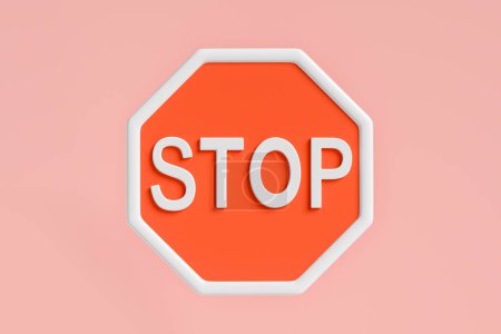 Foto de Señal roja de stop sobre fondo rosa. Concepto de advertencia. Renderizado 3D - Imagen libre de derechos