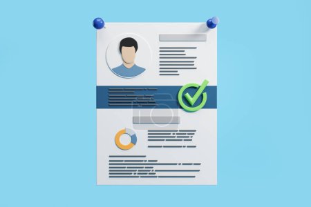 Foto de Vista de la aplicación de trabajo con garrapata verde sobre fondo azul. Concepto de contratación y búsqueda de empleo. renderizado 3d - Imagen libre de derechos