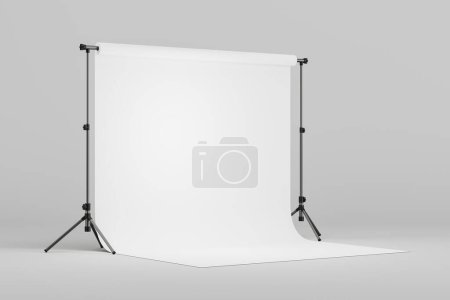 Photo for Film, video and photo studio interior for rent, big cyclorama on tripod, side view on grey background. Concept of fashion and tv show. Mock up copy space empty canvas. 3D rendering illustration - Royalty Free Image