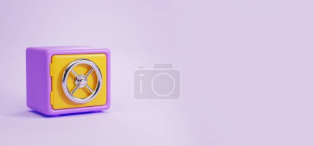 Téléchargez les photos : Vue du coffre-fort violet et jaune sur fond violet clair. Concept d'économie d'argent, stockage et accumulation sécurisés. rendu 3d, espace de copie - en image libre de droit