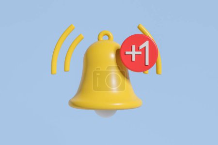 Photo for Yellow ringing bell, new message red sign on blue background. Concept of notification. 3D rendering - Royalty Free Image