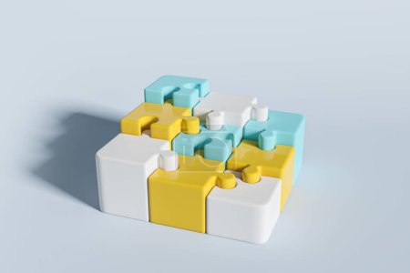 Photo for Colorful puzzles pieces connecting in a complete figure. Concept of plan and full picture. 3D rendering - Royalty Free Image