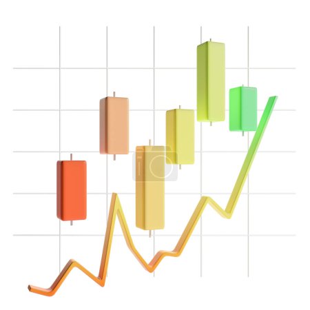 Foto de Colorido gradiente mercado de valores de divisas candelabros, líneas de gráfico con gráfico. Concepto de análisis financiero. Renderizado 3D - Imagen libre de derechos