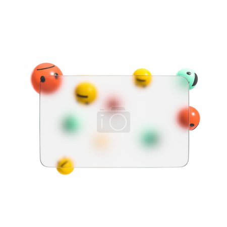 Photo for Transparent glass credit card with floating emotional smiley design. Mockup empty space template. Concept of contact and info. 3D rendering - Royalty Free Image