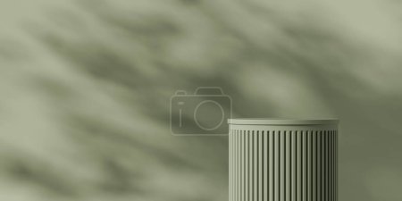 Foto de Podio verde, diseño de pedestal griego y sombra abstracta sobre fondo. Mockup para la exhibición y presentación del producto. Renderizado 3D - Imagen libre de derechos
