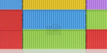 Photo for Stack of colorful bright cargo container. Concept of shipping and business logistics. Empty copy space. 3D rendering - Royalty Free Image