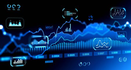 Photo for Stock market or forex trading graph with dashboard. Finance investment and research, exchange dynamics with lines, abstract finance background. 3D rendering illustration - Royalty Free Image