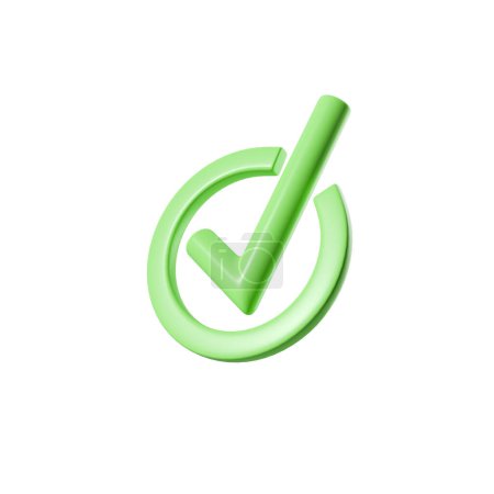 Photo for Green tick, check mark in circle on white background. Concept of agreement. 3D rendering - Royalty Free Image