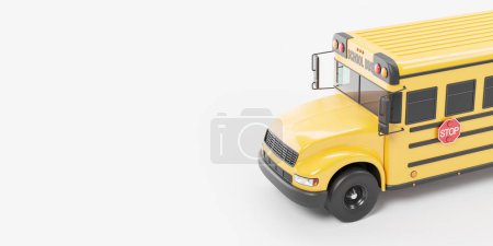 Photo for Top view of bright yellow school bus over gray background with copy space. Concept of education and knowledge. Elementary, middle and high school. 3d rendering - Royalty Free Image