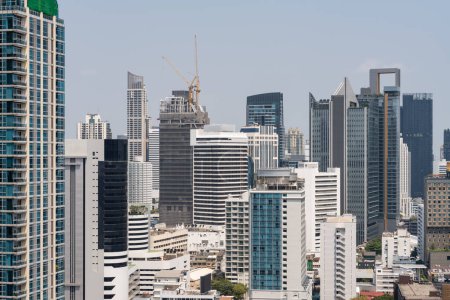 Photo for Bangkok city, thai capital with office skyscrapers, towers and loft. Asian business buildings, modern metropolis and construction site of new building - Royalty Free Image