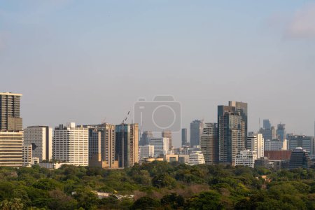 Photo for Bangkok cityscape panoramic view on Lumpini park and office buildings. Modern asian business city skyline, financial metropolis and corporate loft at daylight - Royalty Free Image
