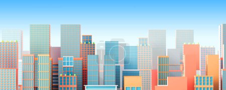 Photo for Colored buildings in row, abstract panoramic view of downtown or business center with skyscrapers. Concept of skyline and big city life. 3D rendering illustration - Royalty Free Image