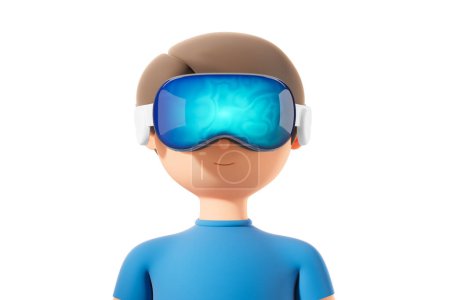 Foto de Retrato de hombre de dibujos animados en gafas vr auriculares, fondo blanco vacío. Concepto de metáfora, tecnología futurista y experiencia inmersiva. Ilustración de representación 3D - Imagen libre de derechos