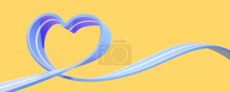 Photo for Cartoon heart shaped blue road, curved design of a track. Empty copy space wide format yellow background. Concept of logistics and delivery service. 3D rendering illustration - Royalty Free Image