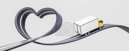 Photo for Delivery van moving on a heart shaped asphalt road. Concept of transportation, shipping service, wholesale, logistics and destination. 3D rendering illustration - Royalty Free Image