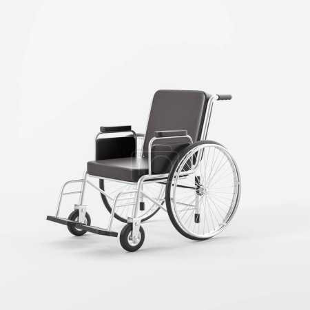 Photo for Black modern leather wheelchair, white empty background. Concept of disability, hospital, health care, recovery and transportation. 3D rendering illustration - Royalty Free Image