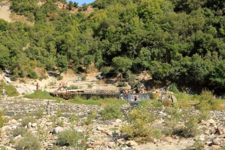 September 15 2023 - Lengarica canyon, Permet in Albania: people enjoy the thermal baths