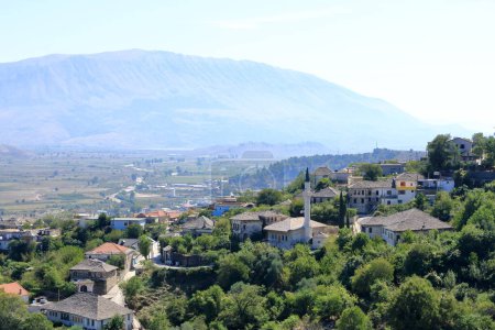amazing view over Gjirokastra and the valley of the Drino River and surrounding mountains