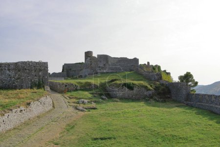 The walls of Rozafa Castle and its citadel in the lakeside town Shkoder in Albania