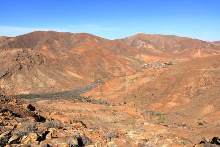View of landscape from the Mirador del Risco de Las Penas viewpoint on the island of Fuerteventura in the Canary Islands