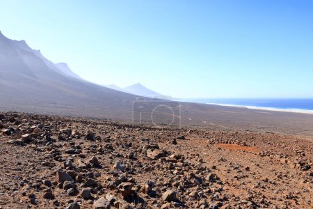 Playa de Cofete, Fuerteventura, Kanarische Inseln in Spanien: Blick auf den Atlantik an einem sonnigen Tag