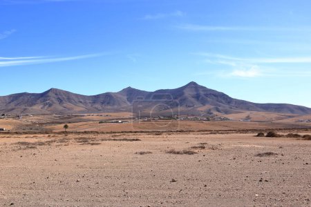 the Landscape of fields and mountains near Tefia Windmill, Fuerteventura, Canary Islands, Spain