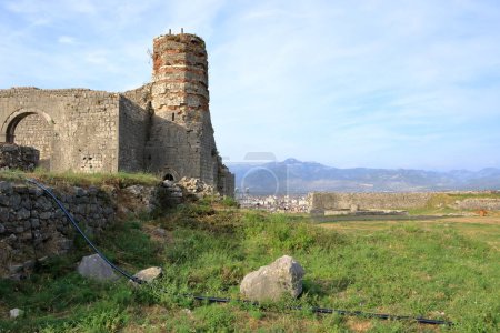 The walls of Rozafa Castle and its citadel in the lakeside town Shkoder in Albania