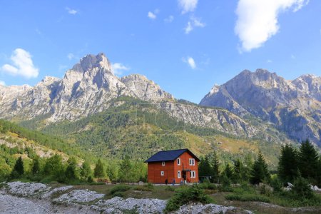 Panoramic view of raw mountain landscapes from the Albanian Alps between Theth and Valbona in Albania