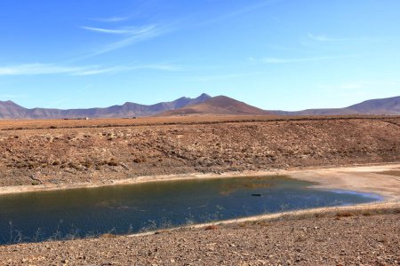 Embalse de los Molinos, Fuerteventura, Islas Canarias: aguas bajas en antiguo embalse