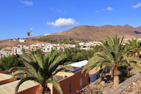 Morro Jable town, located on south of Fuerteventura island by Atlantic Ocean from above, Spain