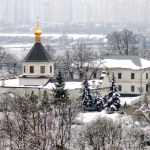 Winter orthodox monastery Kyiv Pechersk Lavra. Far caves and Church of the Conception of St. Anne