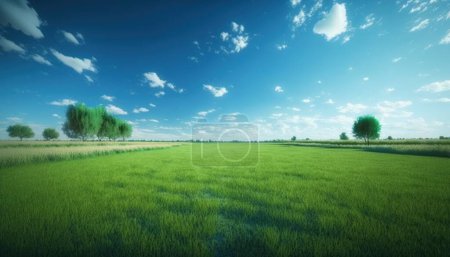 Téléchargez les photos : Champ vert et ciel bleu, fond de paysage - en image libre de droit