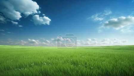 Téléchargez les photos : Champ vert et ciel bleu, fond de paysage - en image libre de droit