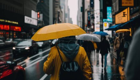 Téléchargez les photos : Femme marchant sur New York, rue animée avec taxis dans le centre-ville de Manhattan - en image libre de droit