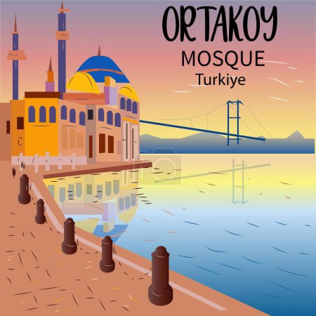 Illustration for Ortakoy Mosque in Istanbul Turkey Vector Illstration - Royalty Free Image