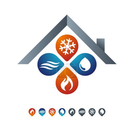 Téléchargez les illustrations : Residential Air Heating Cooling Electrical Plumbing Service Logo Design Concept - en licence libre de droit