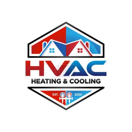 Illustration for HVAC Heating Cooling Home Residential Emblem Logo Vector - Royalty Free Image
