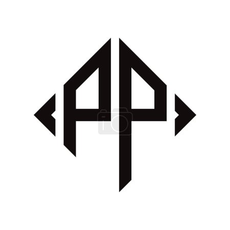 Illustration for Logo P. Rhombus Monogram 2 Letters Alphabet Font Logo Logotype Embroidery - Royalty Free Image
