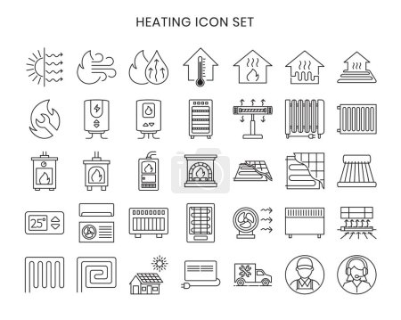 Home heating collection icon set.