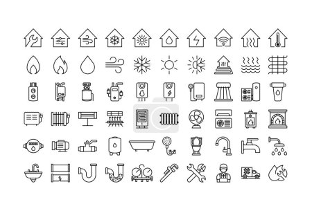 Heating water supply system House icon set