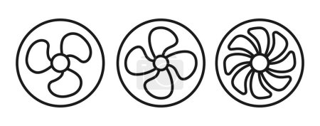 Fan propeller blades icon. Rotation of three, four and eight bladed turbines.