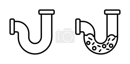 Siphon pipe icon. Clogged water flow problem illustration.