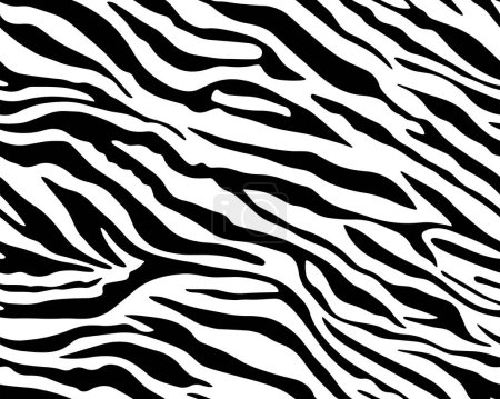 Illustration for Full Seamless Zebra Tiger Pattern Textile Texture. Vector Background. Black and White Animal Skin for Women Dress Fabric Print. - Royalty Free Image