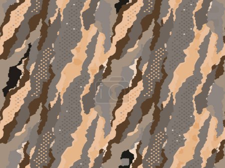 Illustration for Full seamless camouflage background. Fabric print texture pattern for textile. Gray brown army camo uniform skin vector for fashion and wallpaper. - Royalty Free Image