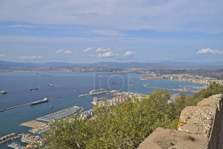 Photo for View on the West side of Gibraltar from the hill. The cruise harbour is visible from there. - Royalty Free Image