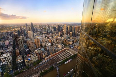 Photo for The skyline of Melbourne photographed from the skydeck during dawn. Reupload after color correction - Royalty Free Image