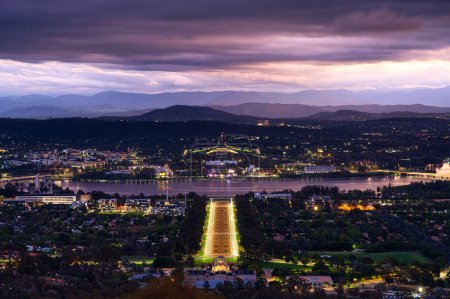 Canberra at night from Mount Ainslie Lookout and with the Anzac Parade in focus. Reupload with new color settings