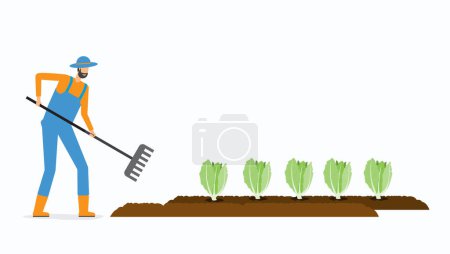 Foto de Ilustración vectorial plana cultivar verduras y agricultor concepto de trabajo - Imagen libre de derechos